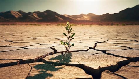 Premium Photo Small Green Plant Growing From Cracked Desert Ground Hot Weather Sun Light