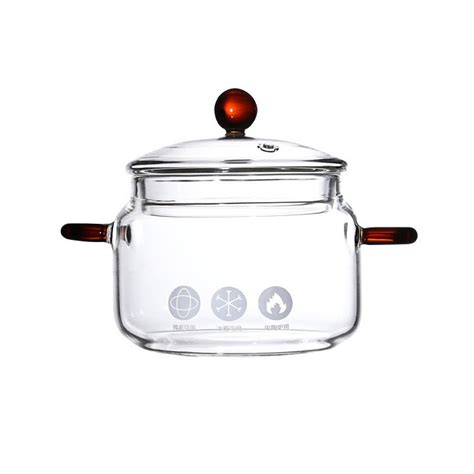 Heat Resistant Borosilicate Glass Cooking Pot With Lid Large Soup