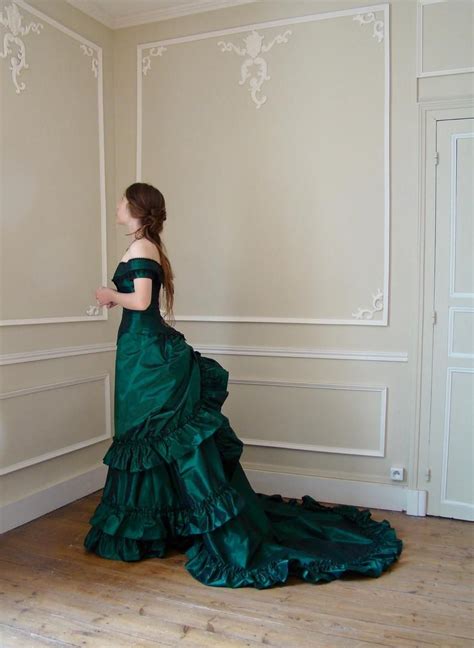 Victorian Ball Gown In Bottle Green Taffeta Etsy Victorian Ball