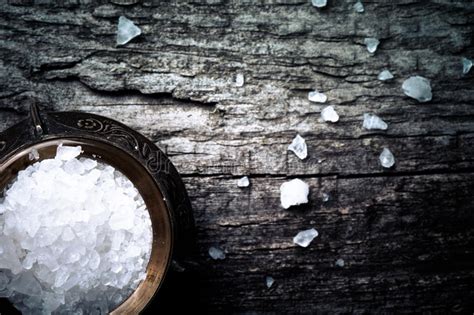 Sea Salt In An Old Utensils On Wooden Table Stock Photo Image Of