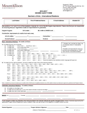 Fillable Online Degree Audit Form Bachelor Of Artsfine