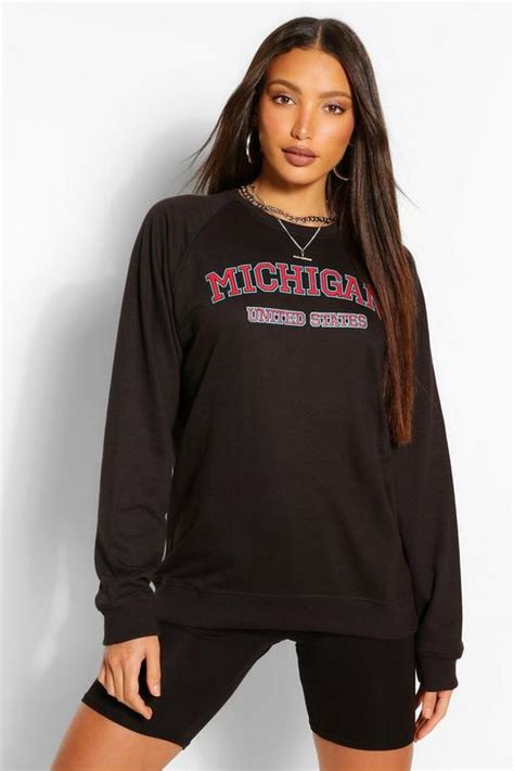 Womens Black Tall Michigan Slogan Washed Sweater Boohoo Uk