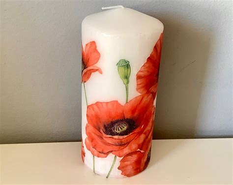 Poppy Pillar Candle Red Poppies Floral T Table Etsy