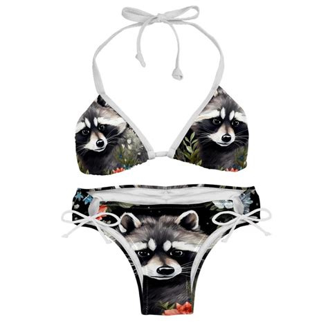 Raccoon Bikini Set Swim Suit Detachable Sponge Adjustable Strap Two