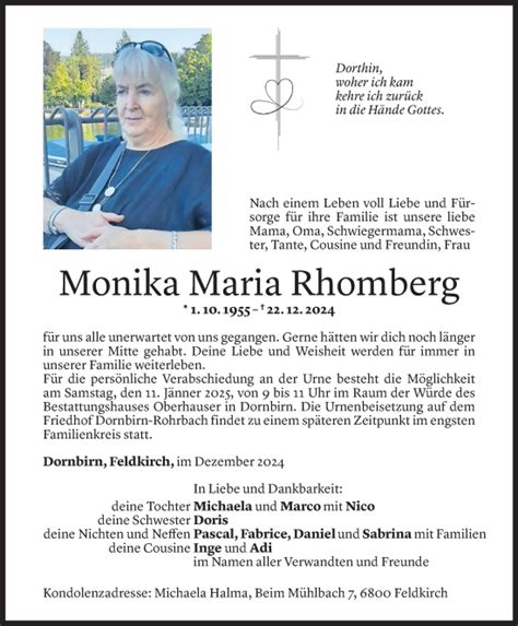 Todesanzeigen Von Monika Maria Rhomberg Todesanzeigen Vorarlberger