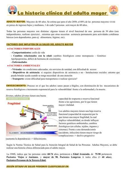 La historia clínica del Adulto Mayor Semiología general Piero Vega