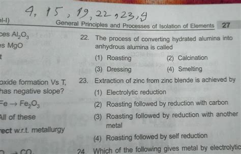 oxide formation Vs T, 23. Extraction of zinc from zinc blende is achieved..