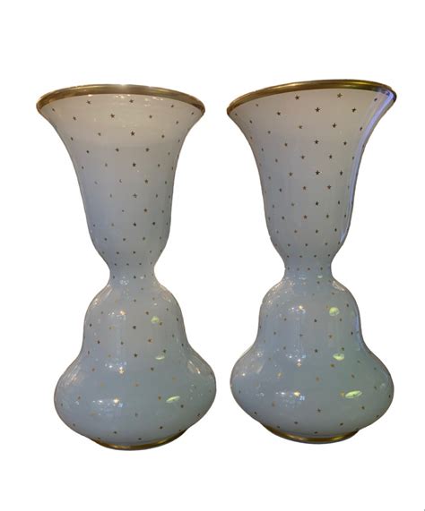 Proantic Paire De Vases En Opaline Bleu Claire