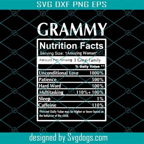 Grammy Nutrition Facts Funny Mothers Day For Mom Grandma Svg Mothers