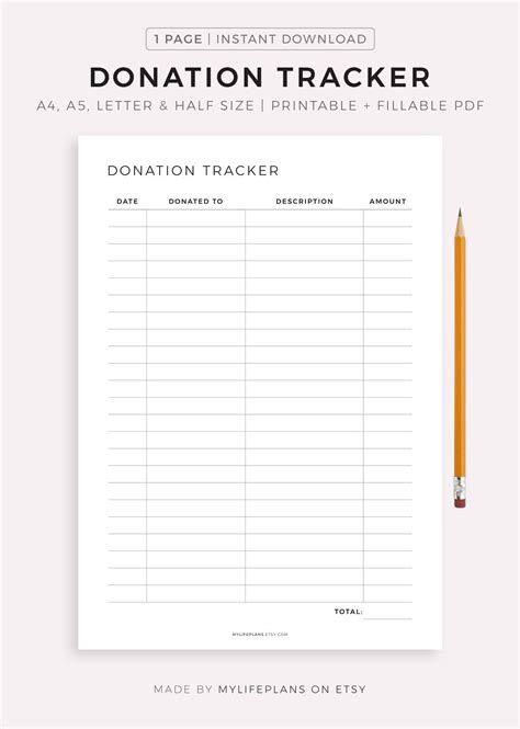 Donation Tracker Printable Tithe Tracker Giving Log Etsy Uk