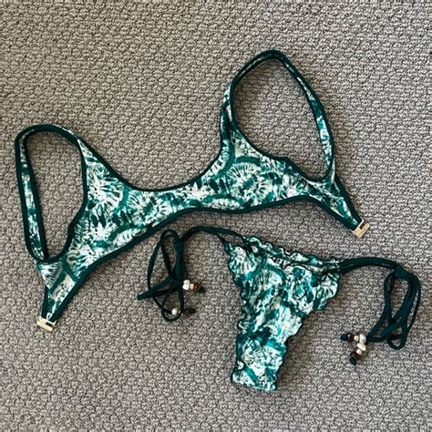 Kulani Kinis Swim Kulani Kinis Green And White Bikini Set Poshmark