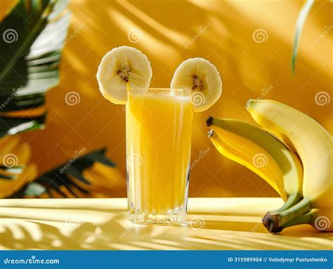 glass  orange juice  banana slices stock photo image