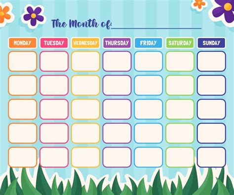 The Month Calendar With Flowers And Grass