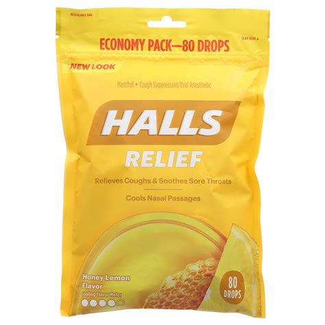 Halls Honey Lemon Cough Drops Economy Size, 80 ct Cough & Sore Throat ...