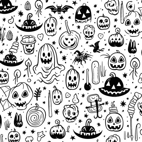 Vector Seamless Pattern Of Halloween Clipart Hand Drawn Doodle Pattern About The Halloween Day