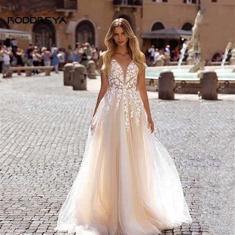 RODDRSYA Boho Elegante Vestido De Casamento Para Mulheres Decote Em V