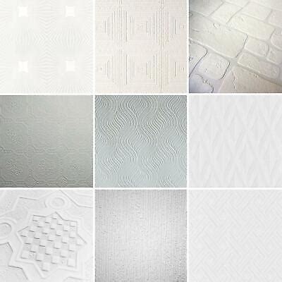 White Paintable Blown Vinyl Wallpaper Geometric Traditional Textured