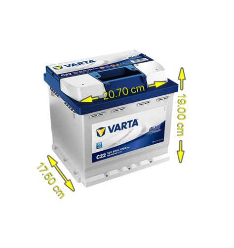 BATTERIA AUTO VARTA BLUE DYNAMIC C22 52Ah 470A EN 12V Cm 17 5x20 7x19 0