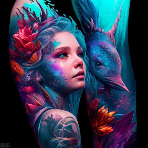 Premium Ai Image A Tattoo Of A Woman With Flowers On Her Arm