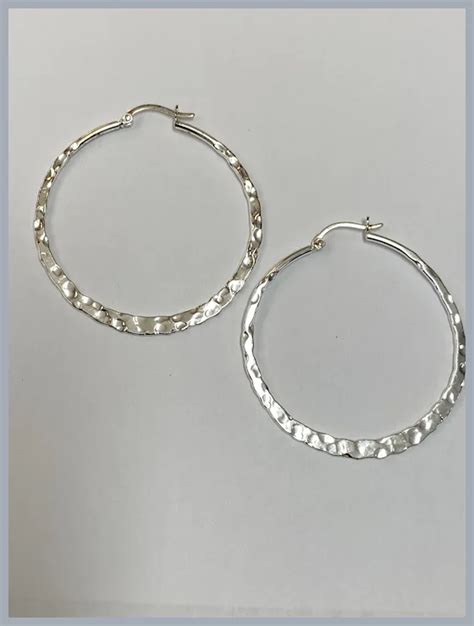 Hammered Design Sterling Silver Round Hoop Earrings Ruby Lane