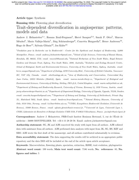 Pdf Trait Dependent Diversification In Angiosperms Patterns Models