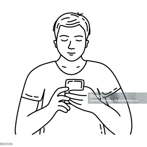 Young Man With A Phone In His Hands Hand Drawn Doodle Vector