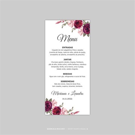 Menu Cardápio Floral Arte Digital Elo7 Produtos Especiais