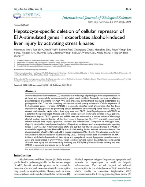 Pdf Hepatocyte Specific Deletion Of Cellular Repressor Of E1a Stimulated Genes 1 Exacerbates