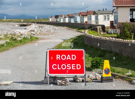 A Road Closed On Walney Island Cumbria Uk Following Coastal Erosion