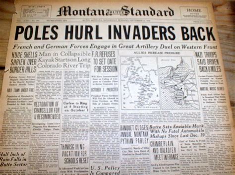 13 1939 Headline Newspapers NAZI GERMANY INVADES POLAND Conquers It WW