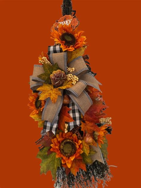 Floral Broom Fall Broom Door Decor Fall Broom Autumn Broom For Etsy