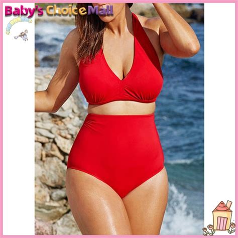 Lh Women Sexy Halter Top Bikini Set Bandage Big Size High Waisted Swimsuit Plus Bathing Suit