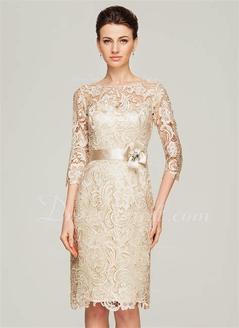 Sheath Column Scoop Neck Knee Length Lace Mother Of The Bride Dress