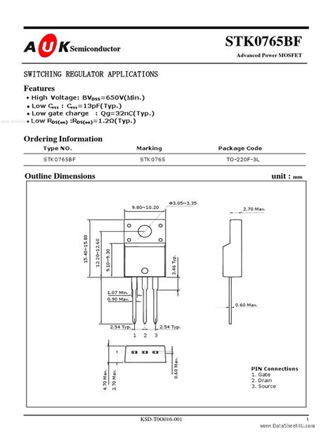 STK0765BF: Switching Regulator Applications | PDF | Field Effect ...