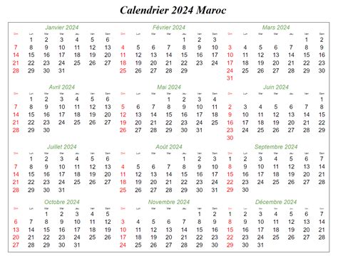 Calendrier 2024 Maroc PDF The Imprimer Calendrier