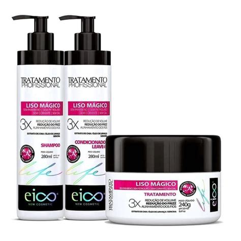 Eico Kit Liso M Gico Shampoo Condicionador Ml M Scara Em