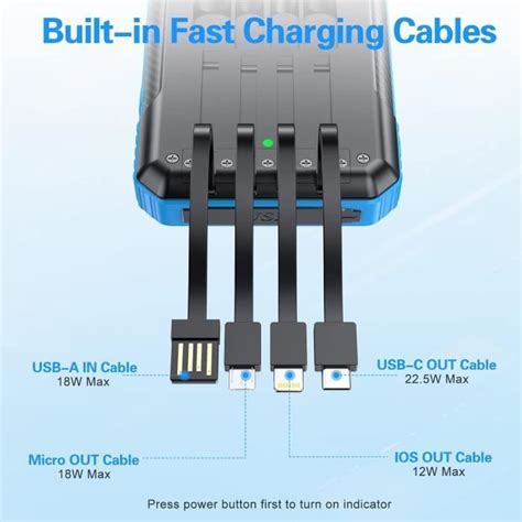 Batterie Externe 33800Mah Avec Câble Intégré Usb C Chargeur Solaire 22