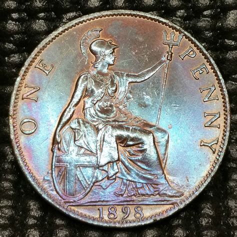 D22 British Uk Toned Wlustre 1898 Queen Victoria One Penny Coin