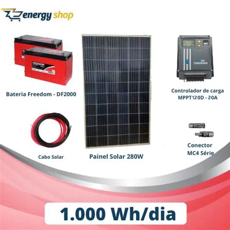 Kit Energia Solar OFF Grid até 1000 Wh Dia