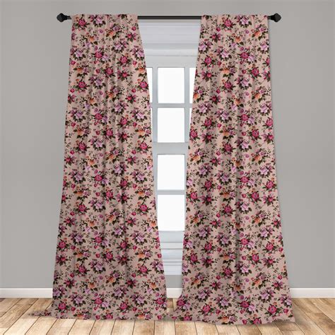 Flower Curtains 2 Panels Set Floral Pattern With Roses Twig Warm