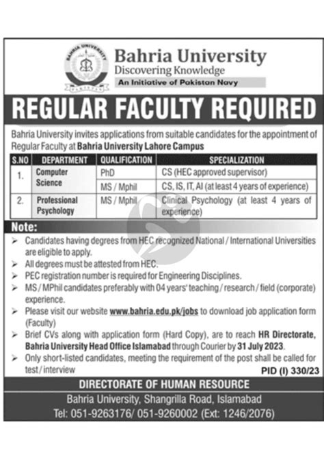 Bahria University Jobs 2023 Apply Now