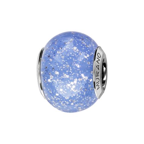 Charm Thabora Coulissant Murano V Ritable Bleu Ciel Paillette Argent