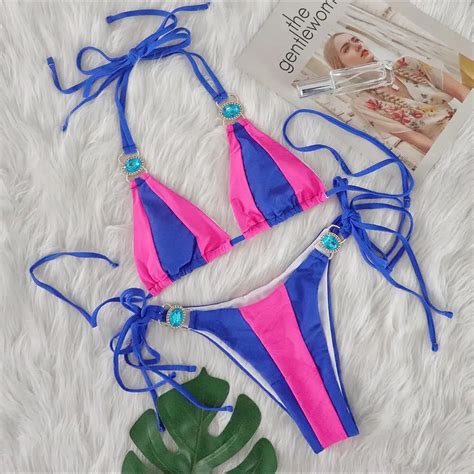 Brazilian Thong Swimsuit Beachwear Halter Mujer Maillot De Bain Micro Xxxs Bikini Set Lace Up