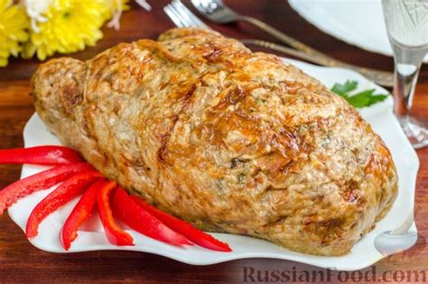 Рецепт: Галантин из курицы, с говяжьим фаршем, сладким перцем и грибами ...