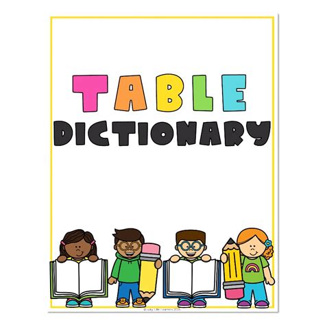 Table Dictionary Cover Page Lucky Little Learners