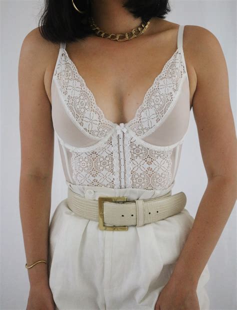 Vintage White Sheer Lace Bustier Corset With Garters Bc Cup Etsy