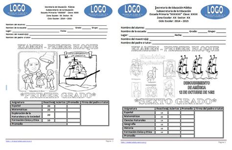 Ex Menes Para El Primer Bloque De Primaria Del Ciclo Escolar