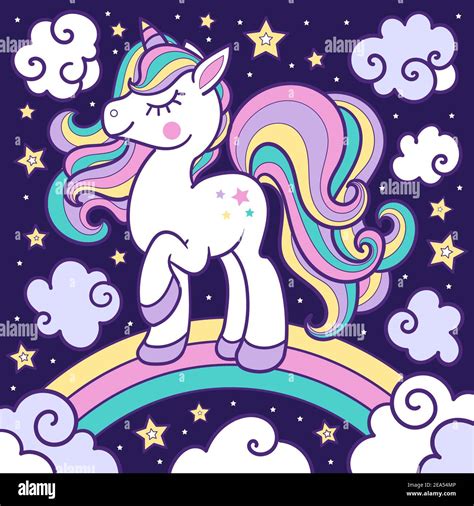 White Unicorn With A Rainbow Mane On A Dark Background Baby Image