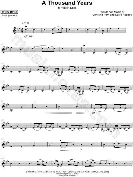 Violin Sheet Music For A Thousand Years