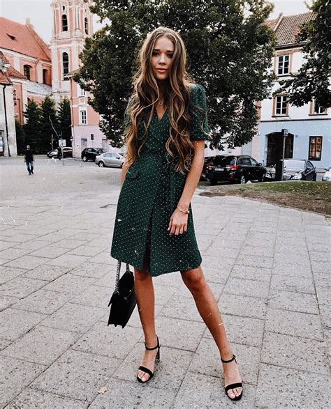 Retro Style Dark Green Shirt Dress In White Dots – careyfashion.com